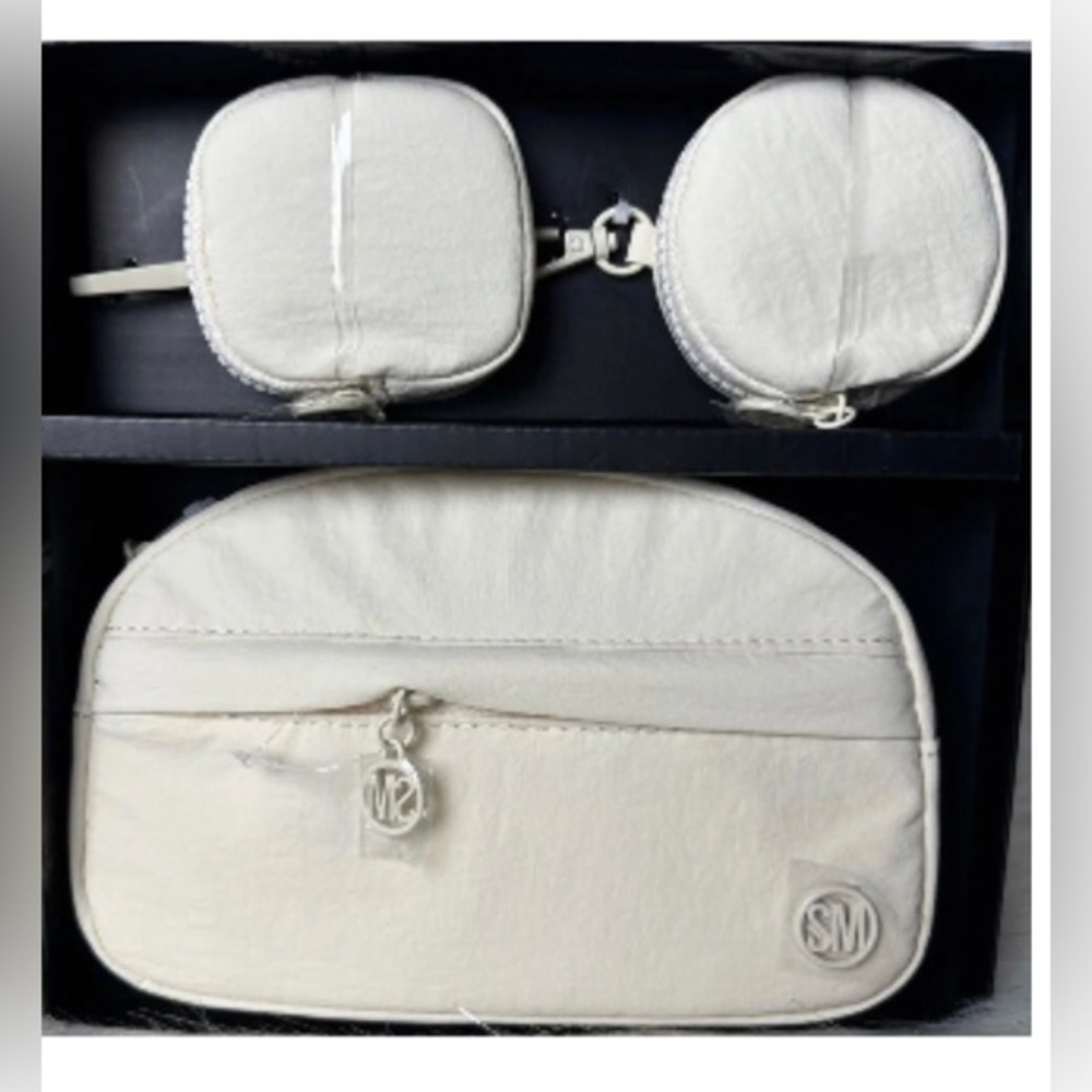 Steve‎ Madden 3piece Cream Nylon Fanny Pack Belt Bag & 2 pouches Gift set new